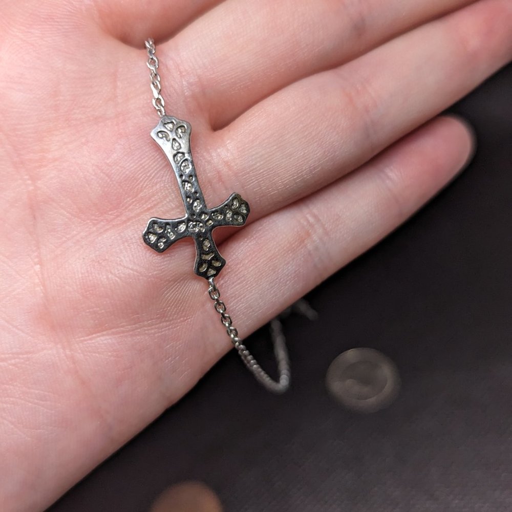 Hammered Cross Bracelet Adjustable - image 2